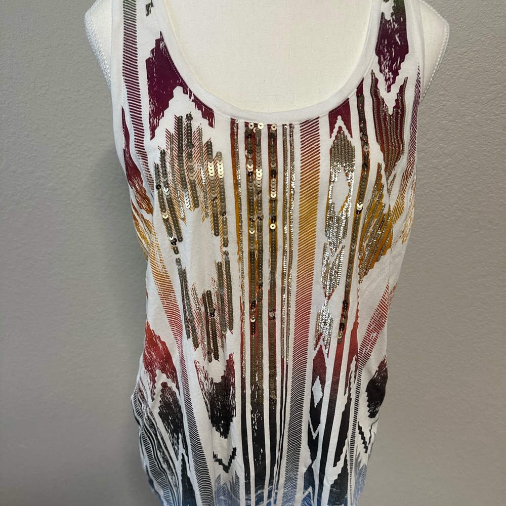 Express Red and Gold Sequin Sleeveless Tank Top